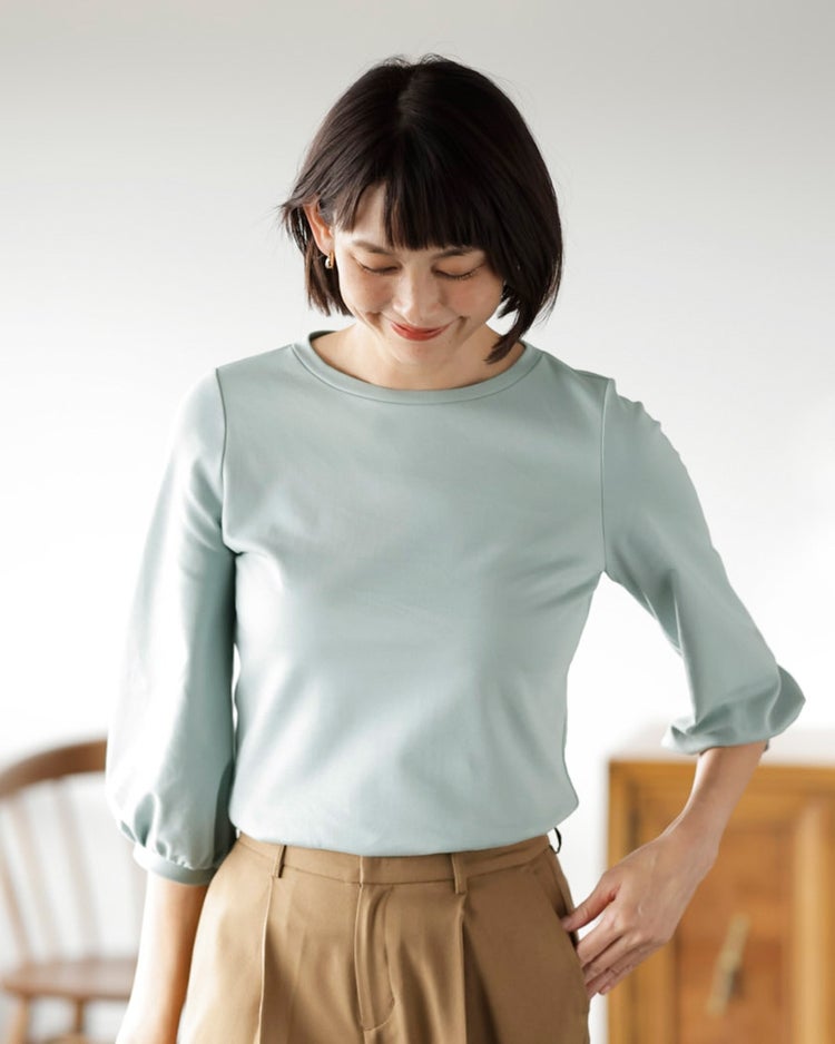 クルーネック／パフ7分袖・ドゥクラッセTシャツ 詳細画像 ダスティーブルー 1