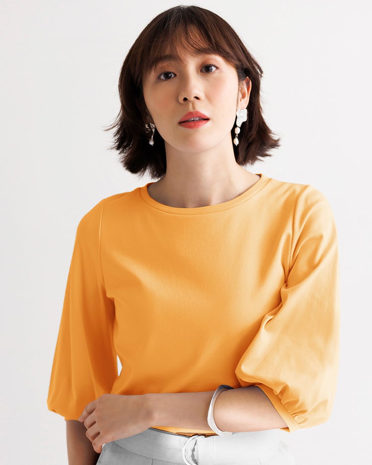 クルーネック／パフ7分袖・ドゥクラッセTシャツ 詳細画像 ライトオレンジ 1