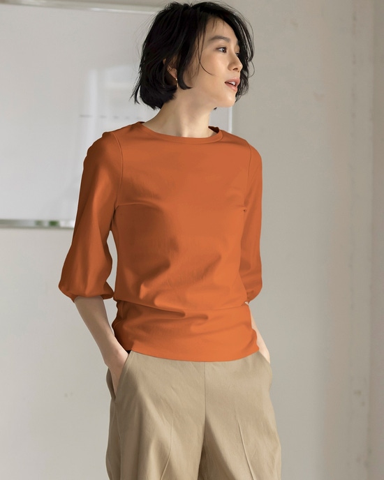 クルーネック／パフ7分袖・ドゥクラッセTシャツ