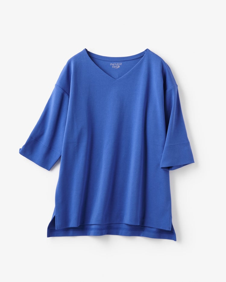 抜け感Vネック／5分袖・ドゥクラッセTシャツ 詳細画像 ブルー 3