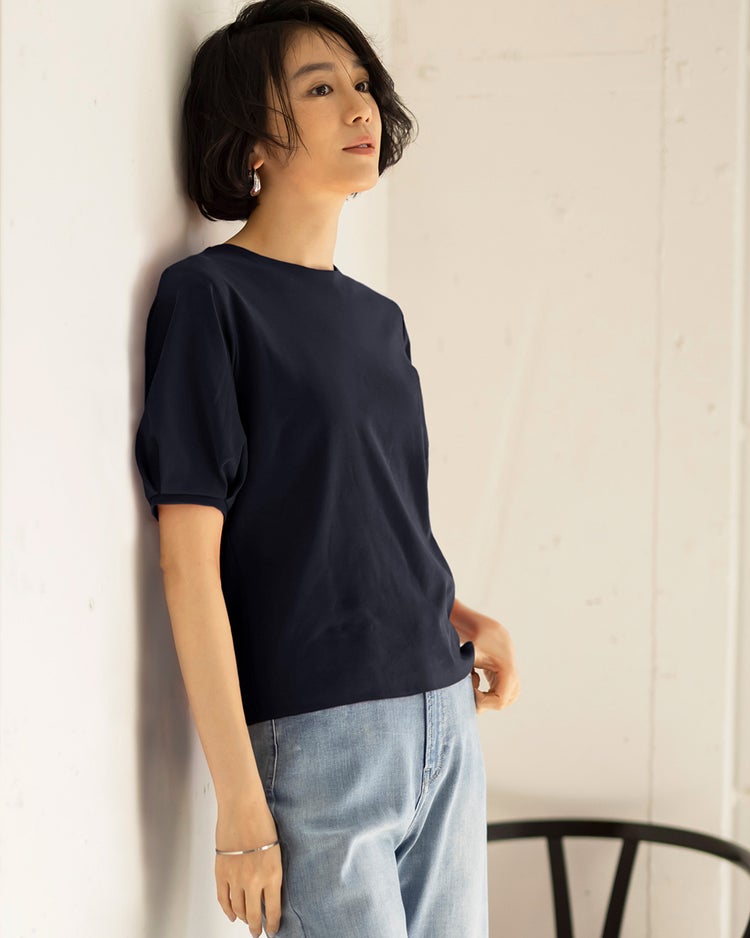 クルーネック／パフ半袖・ドゥクラッセTシャツ 詳細画像 ミッドナイトブルー 1
