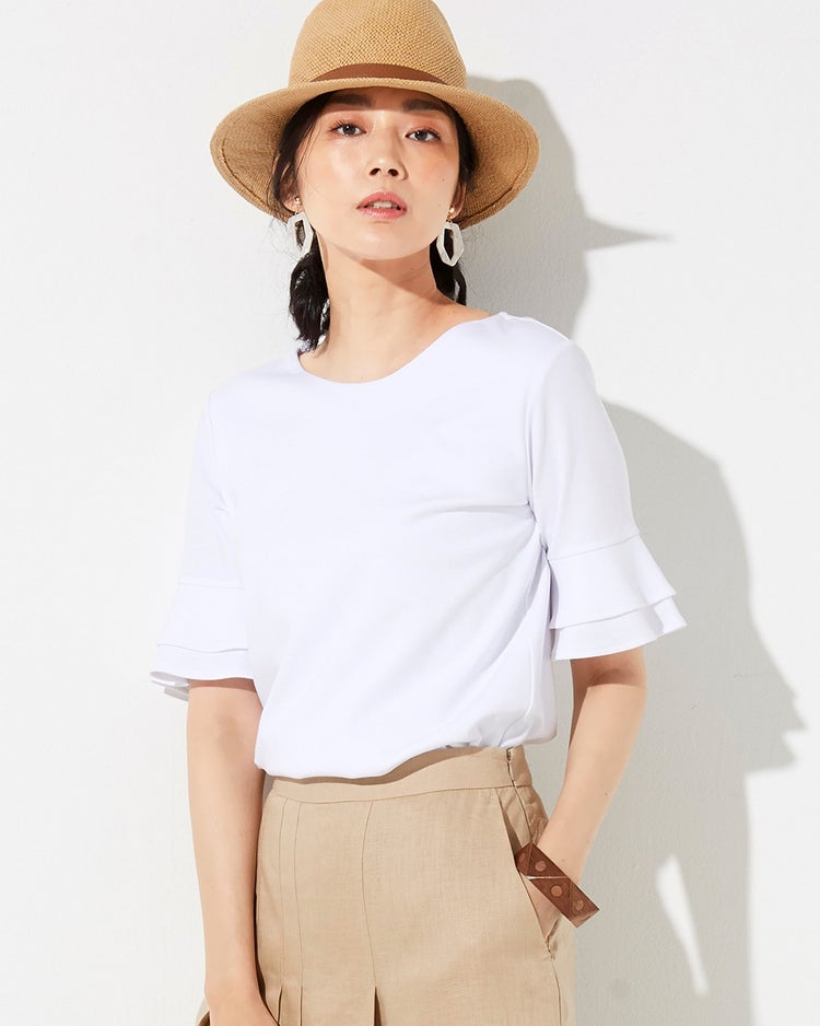 フリル5分袖・ドゥクラッセTシャツ 詳細画像 ホワイト 1