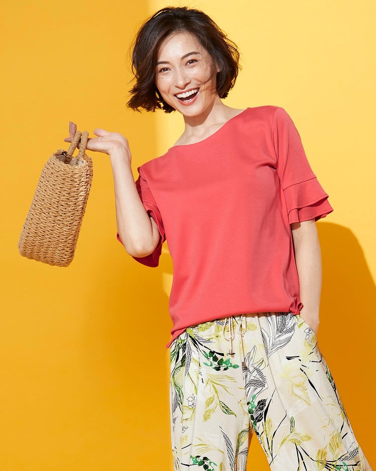 フリル5分袖・ドゥクラッセTシャツ 詳細画像 ダークコーラル 1