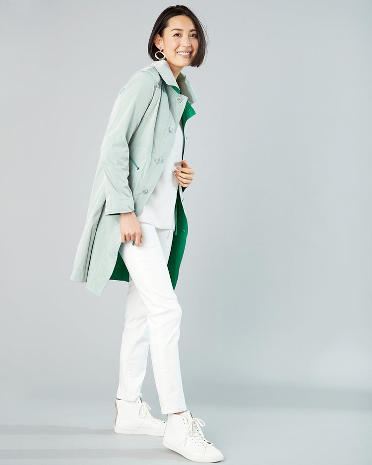 二重織リバーシブル・ステンカラーコート 詳細画像 グリーン&times;グレー 3