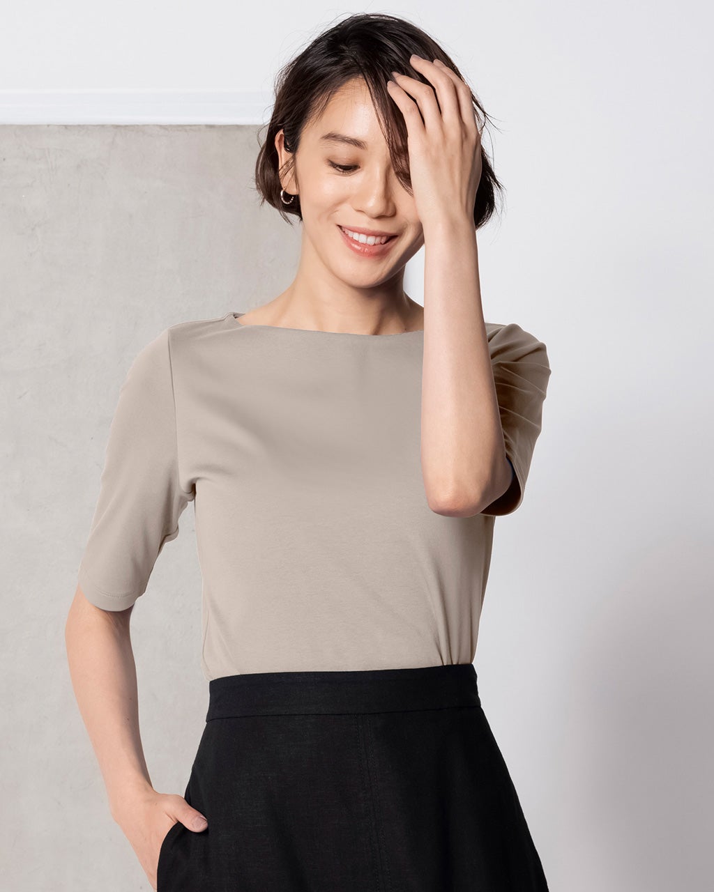 ボートネック／5分袖・ドゥクラッセＴシャツ（58cm丈)/40代50代からの