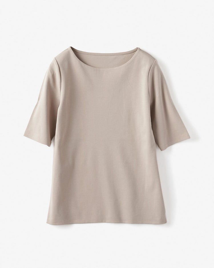 ボートネック／5分袖・ドゥクラッセＴシャツ（58cm丈) 詳細画像 グレーベージュ 3