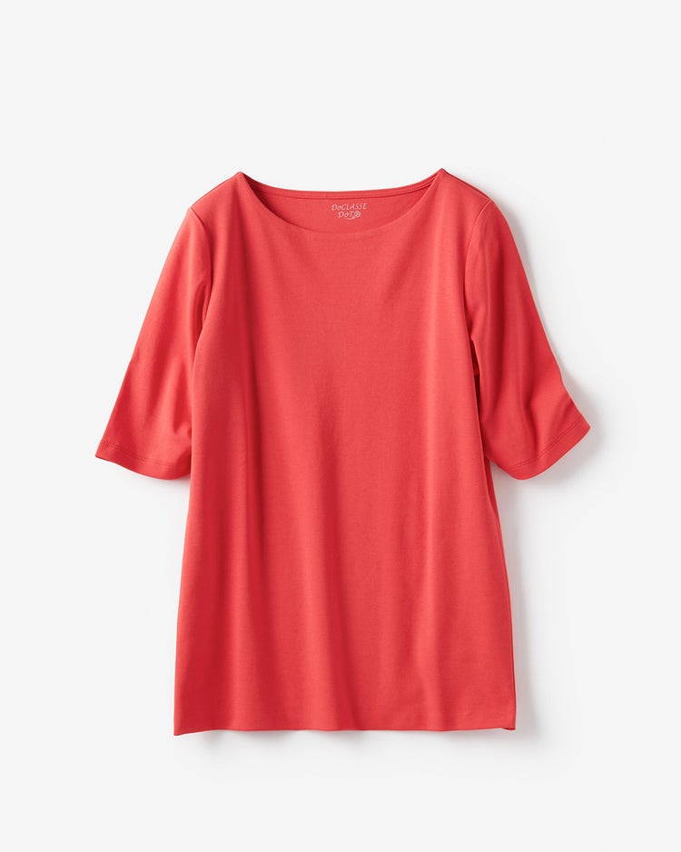 ボートネック／5分袖・ドゥクラッセＴシャツ（58cm丈) 詳細画像 レッド 4