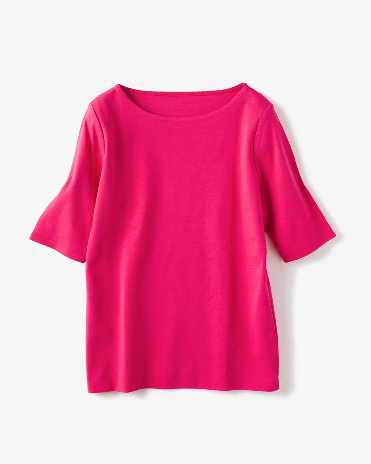 ボートネック／5分袖・ドゥクラッセＴシャツ（58cm丈) 詳細画像 フューシャピンク 3