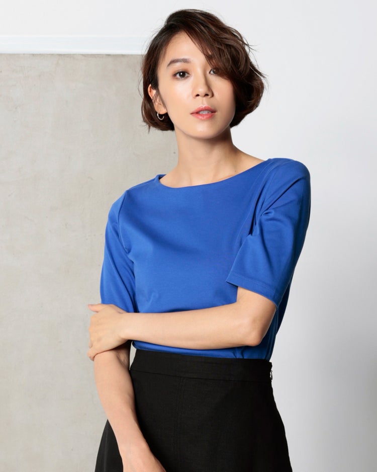 ボートネック／5分袖・ドゥクラッセＴシャツ（58cm丈) 詳細画像 ブルー 1