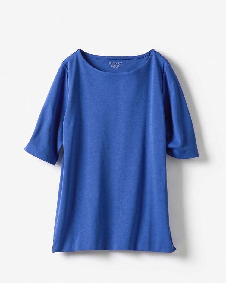 ボートネック／5分袖・ドゥクラッセＴシャツ（58cm丈) 詳細画像 ブルー 4