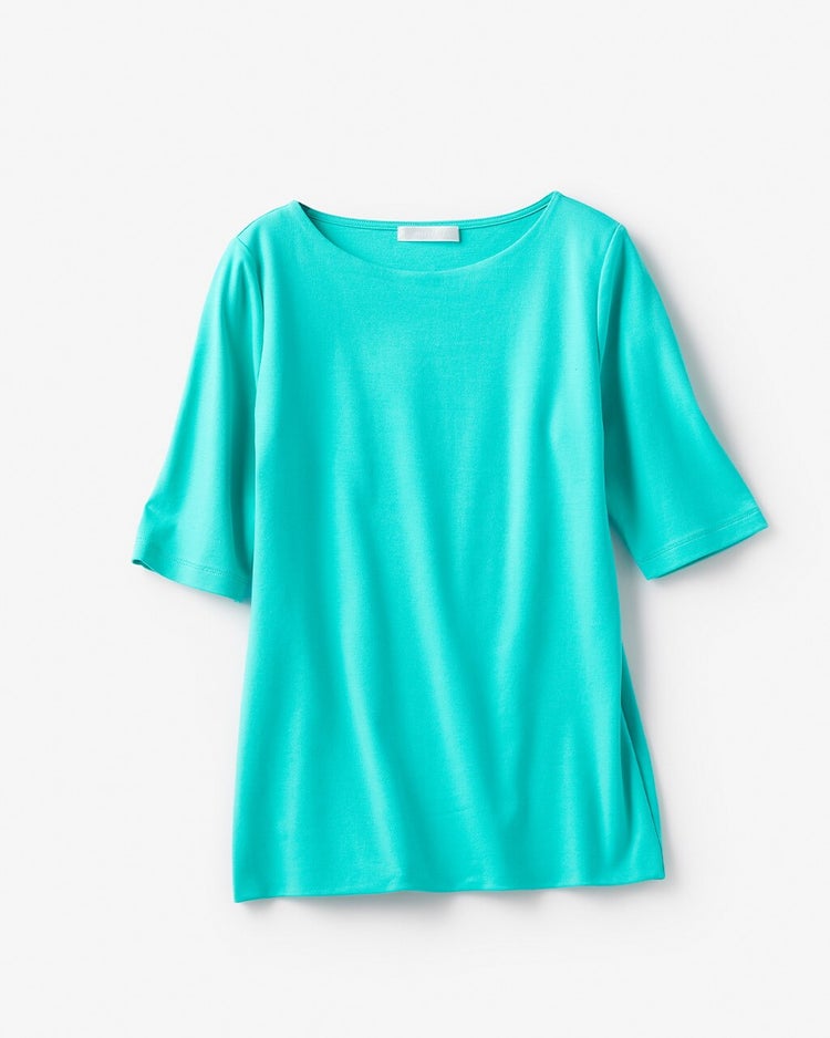 ボートネック／5分袖・ドゥクラッセＴシャツ（58cm丈) 詳細画像 ターコイズ 3