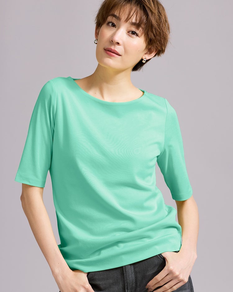 ボートネック／5分袖・ドゥクラッセＴシャツ（58cm丈)/40代50代からのレディース・メンズファッション通販 DoCLASSE(ドゥクラッセ)