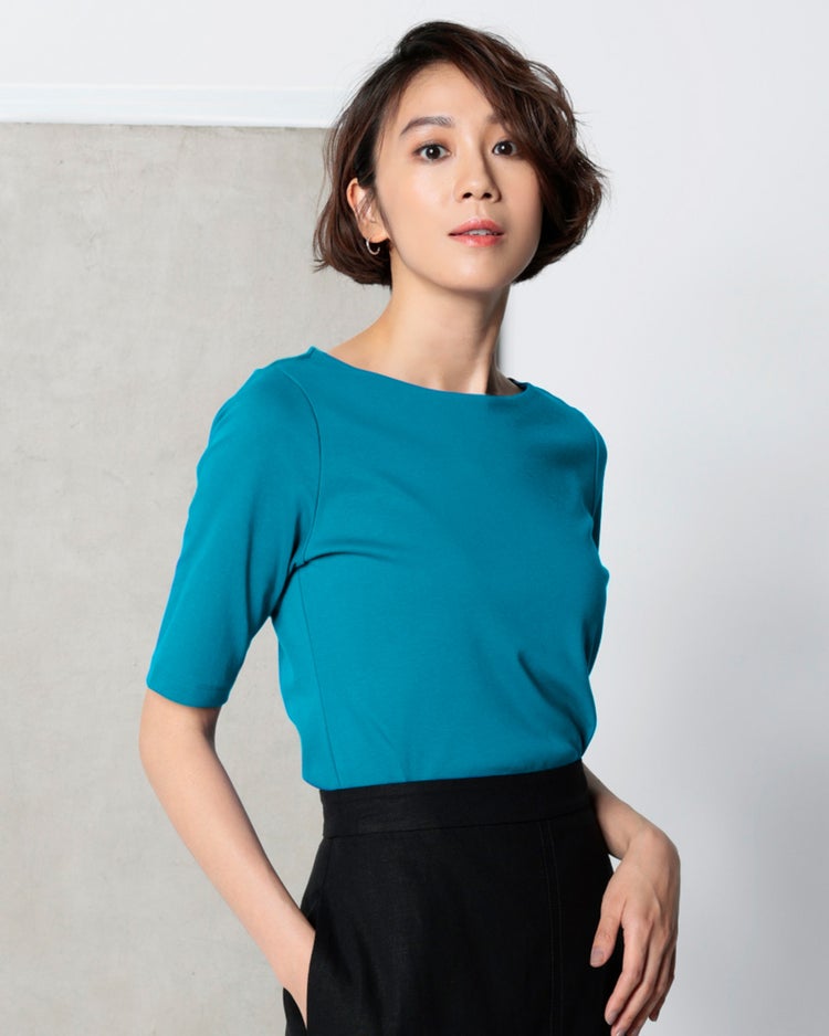 ボートネック／5分袖・ドゥクラッセＴシャツ（58cm丈) 詳細画像 アクア 1