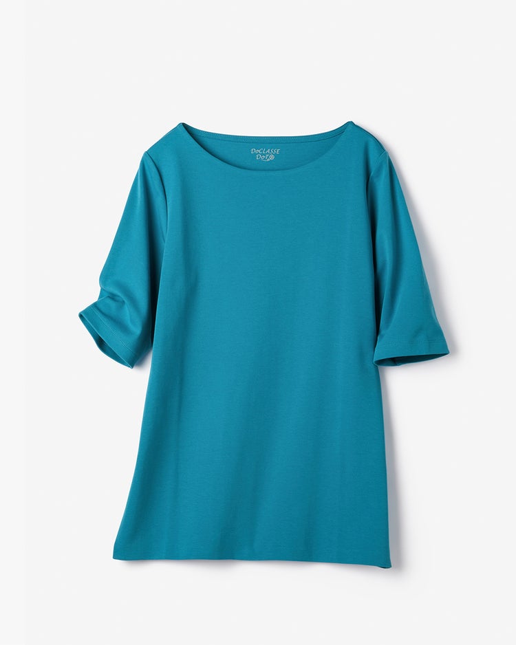 ボートネック／5分袖・ドゥクラッセＴシャツ（58cm丈) 詳細画像 アクア 3