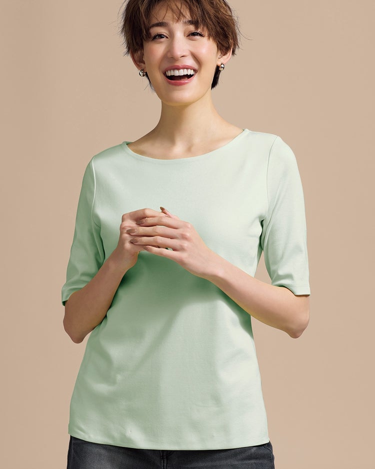 ボートネック／5分袖・ドゥクラッセＴシャツ（58cm丈) 詳細画像 グリーングレー 1