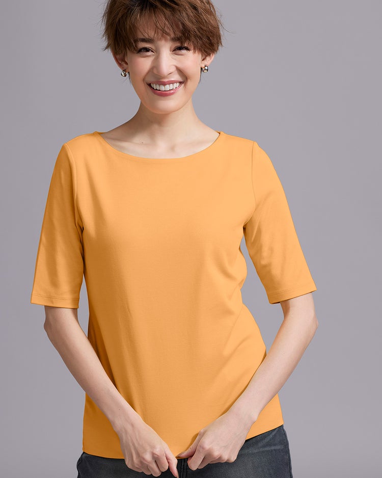 ボートネック／5分袖・ドゥクラッセＴシャツ（58cm丈) 詳細画像 ライトオレンジ 1