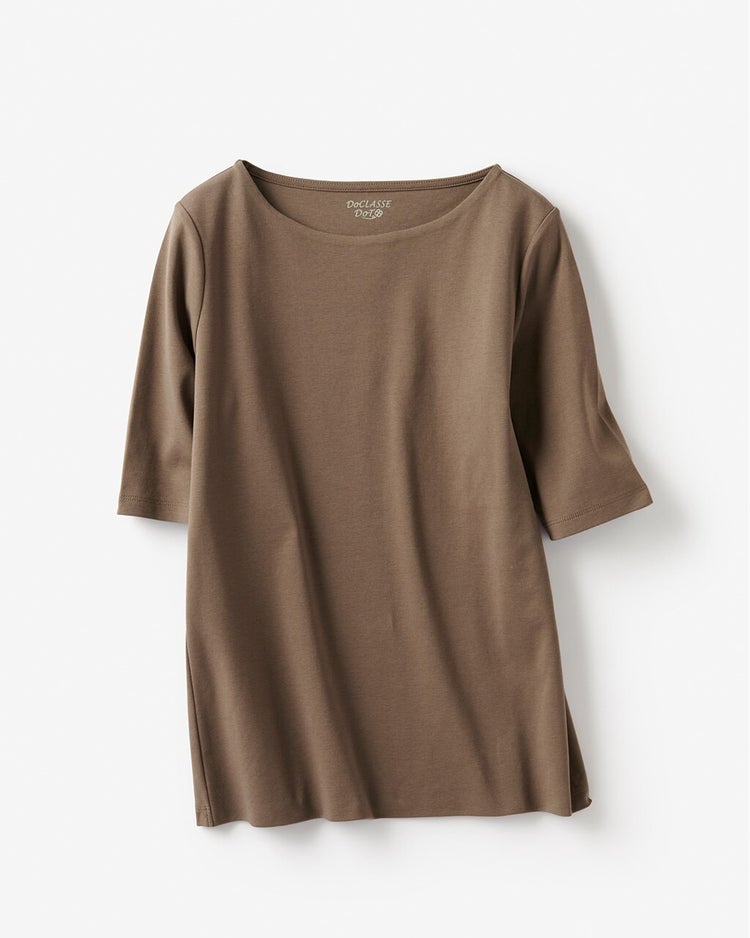 ボートネック／5分袖・ドゥクラッセＴシャツ（58cm丈) 詳細画像 ダークブラウン 3