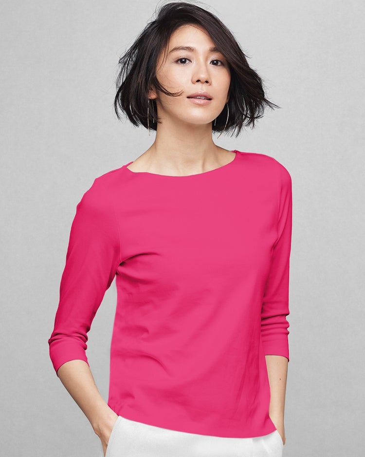 ボートネック／7分袖・ドゥクラッセTシャツ(58cm丈) 詳細画像 フューシャピンク 1