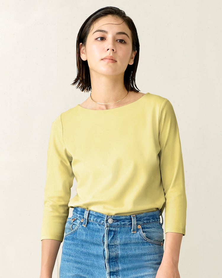 ボートネック／7分袖・ドゥクラッセTシャツ(58cm丈) 詳細画像 シトロングリーン 1