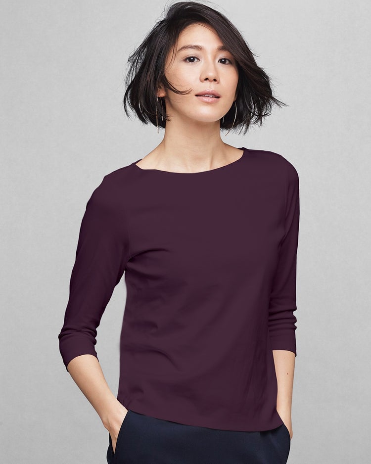 ボートネック／7分袖・ドゥクラッセTシャツ(58cm丈) 詳細画像 ダークパープル 1