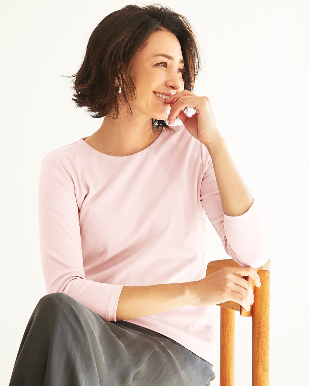 クルーネック／7分袖・ドゥクラッセTシャツ/40代50代からの