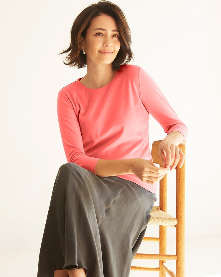 クルーネック／7分袖・ドゥクラッセTシャツ 詳細画像 コーラル 1