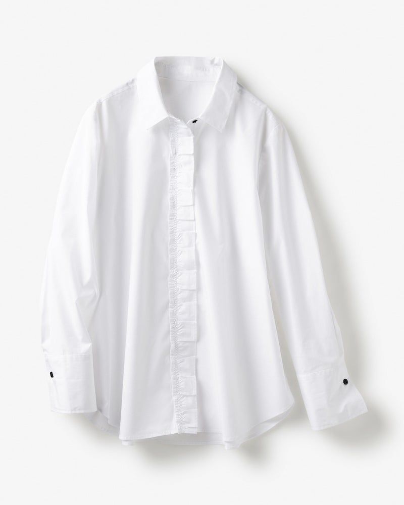 ストレッチコットン・フリル使いシャツ 詳細画像 ホワイト 5