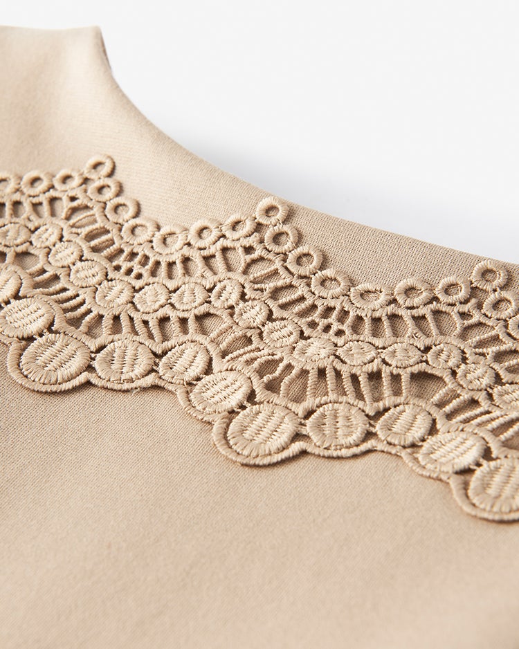 □ストレッチポンチ・レース付きロングワンピ 詳細画像 ベージュ 4