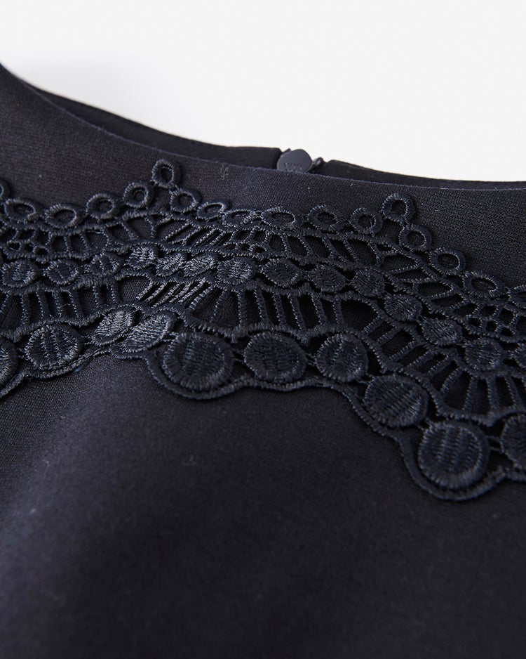 □ストレッチポンチ・レース付きロングワンピ 詳細画像 ミッドナイトブルー 2