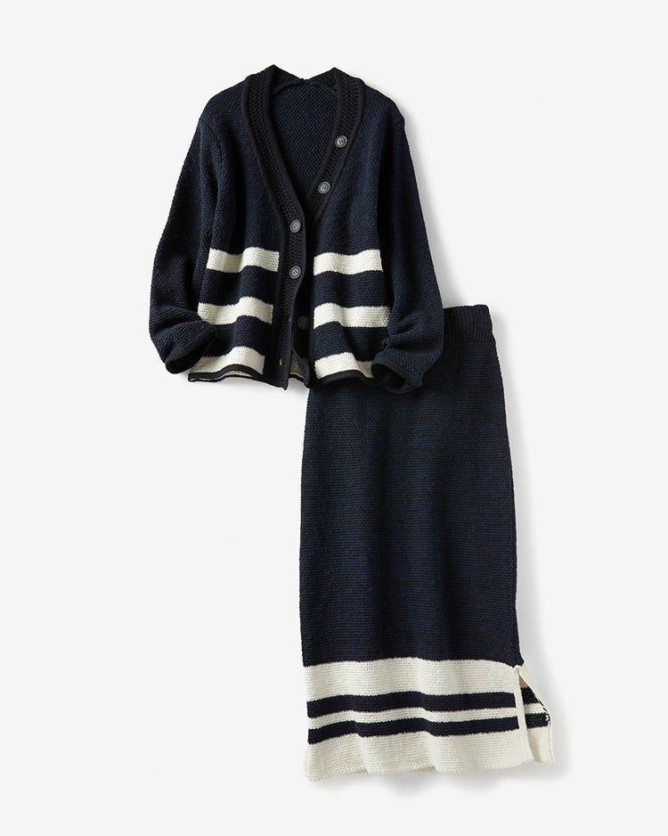 ツイーディニット・カーデセットアップ 詳細画像 ネイビーＸオフ 1