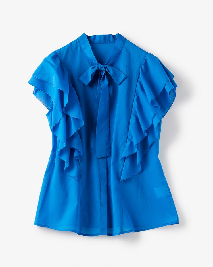 コットンボイル・ボウタイブラウス 詳細画像 ブルー 1