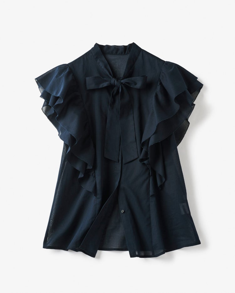 コットンボイル・ボウタイブラウス 詳細画像 ミッドナイトブルー 7