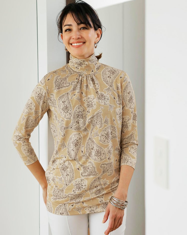 UVスラブ・ハイネック7分袖/柄2 詳細画像 ベージュ・パターン 1