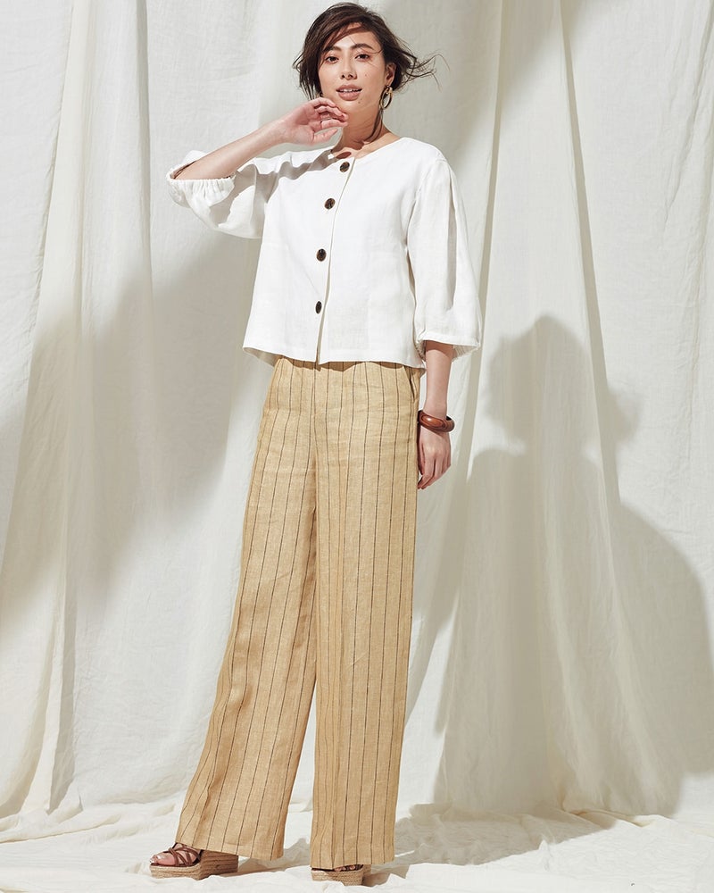 リネンストライプ シンプルワイドパンツ 40代50代からのレディース メンズファッション通販 Doclasse ドゥクラッセ