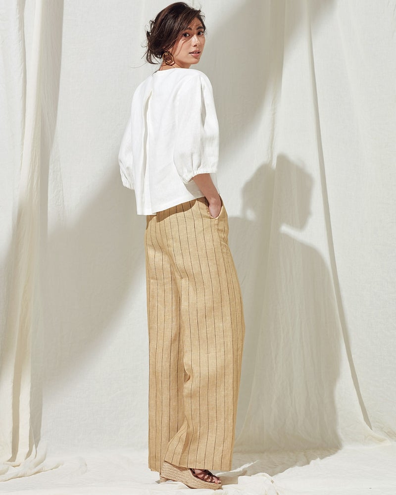 リネンストライプ シンプルワイドパンツ 40代50代からのレディース メンズファッション通販 Doclasse ドゥクラッセ