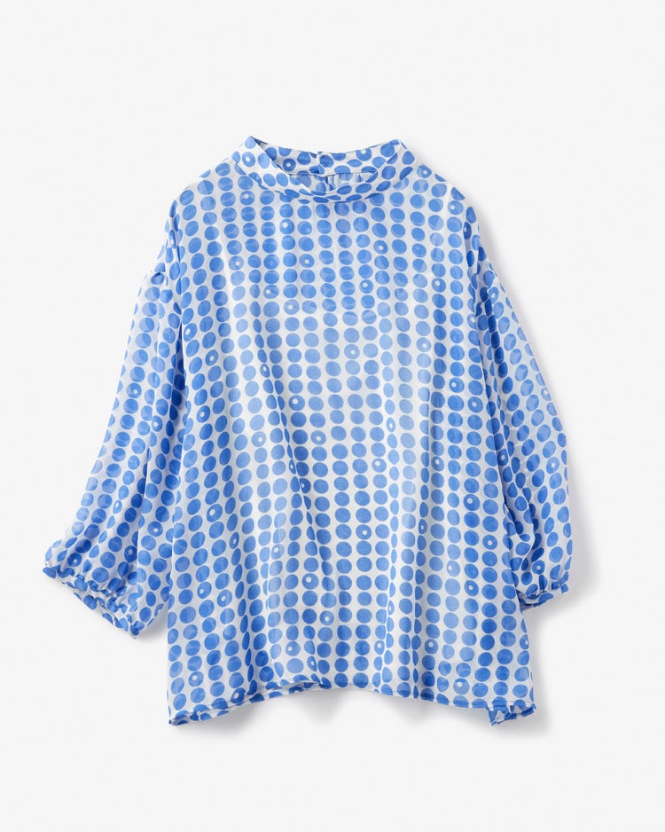 シフォンプリント・スタンドブラウス 詳細画像 サックス 1