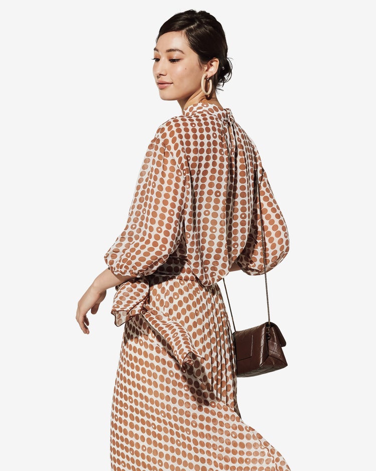 シフォンプリント・スタンドブラウス 詳細画像 ブラウン 3