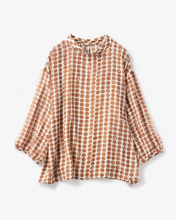 シフォンプリント・スタンドブラウス 詳細画像 ブラウン 6