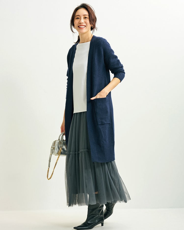 イタリア糸・カシミヤ混畦カーディガン 詳細画像 ミッドナイトブルー 1