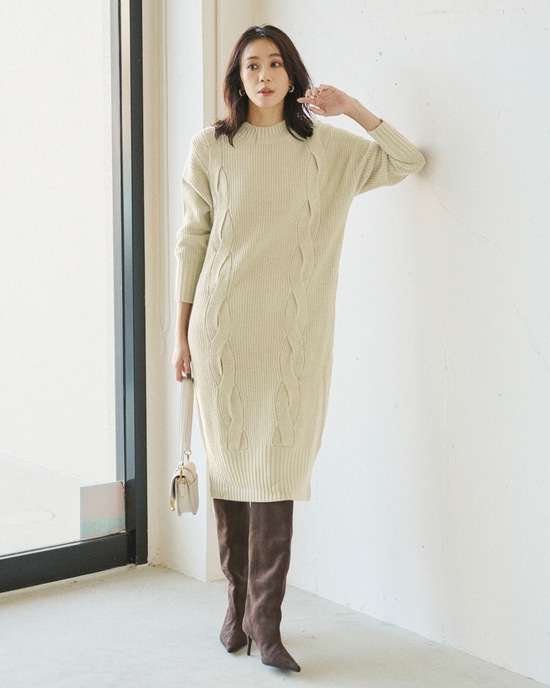 イタリア糸・カシミヤ混ケーブルワンピ
