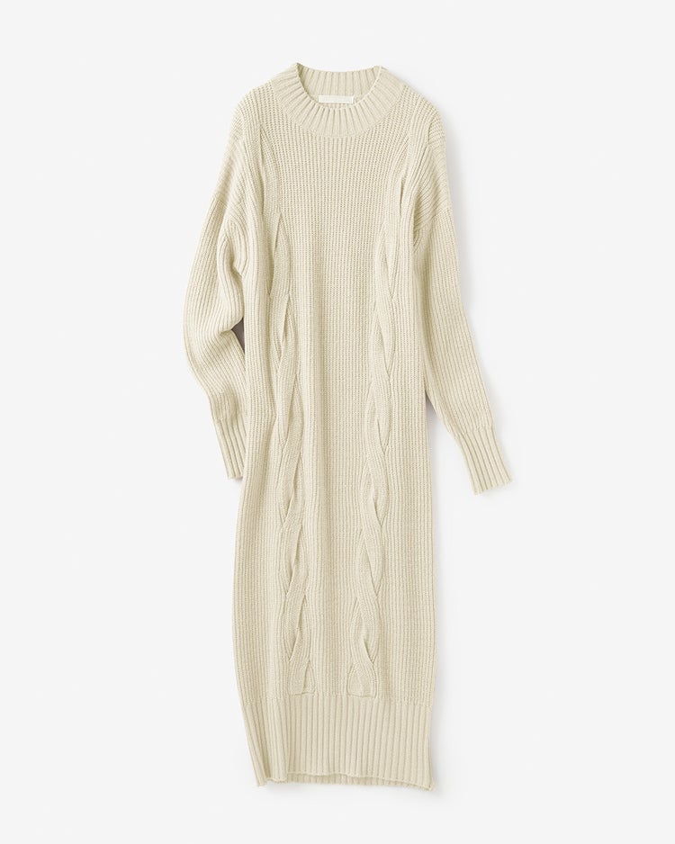 イタリア糸・カシミヤ混ケーブルワンピ 詳細画像 オフホワイト 3