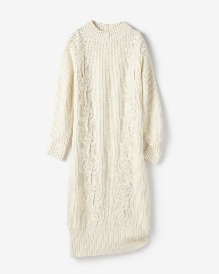 イタリア糸・カシミヤ混ケーブルワンピ 詳細画像 オフホワイト 4