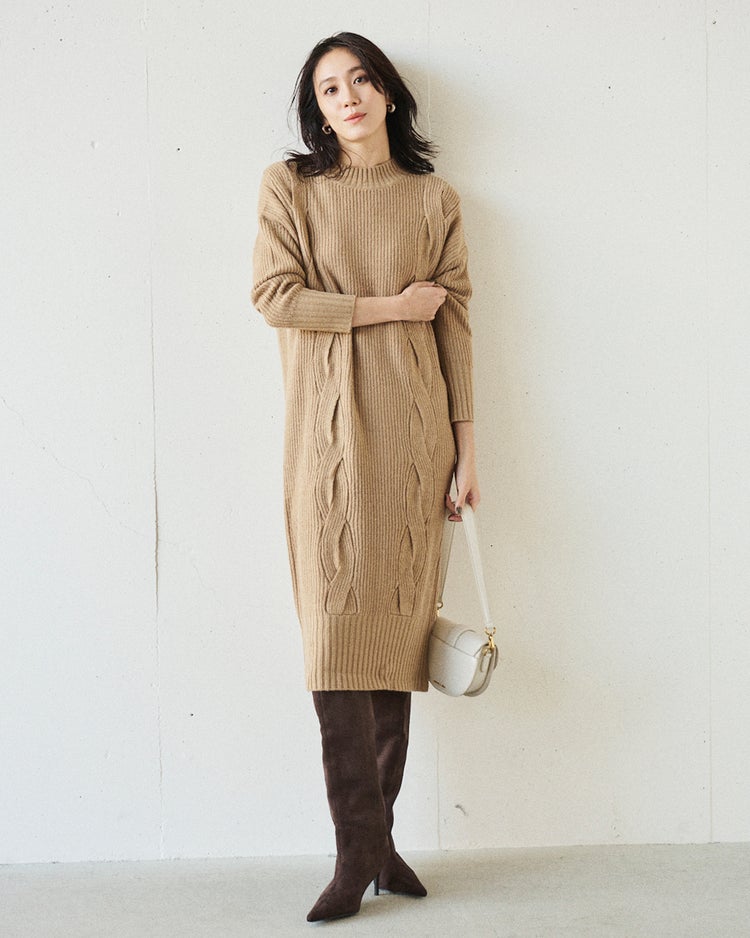 イタリア糸・カシミヤ混ケーブルワンピ 詳細画像 ベージュ 1