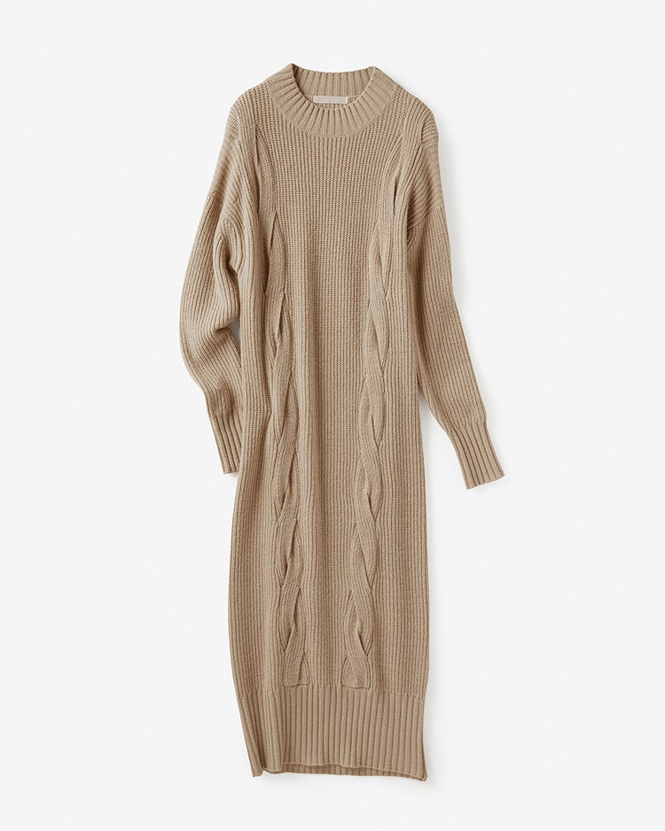 イタリア糸・カシミヤ混ケーブルワンピ 詳細画像 ベージュ 3