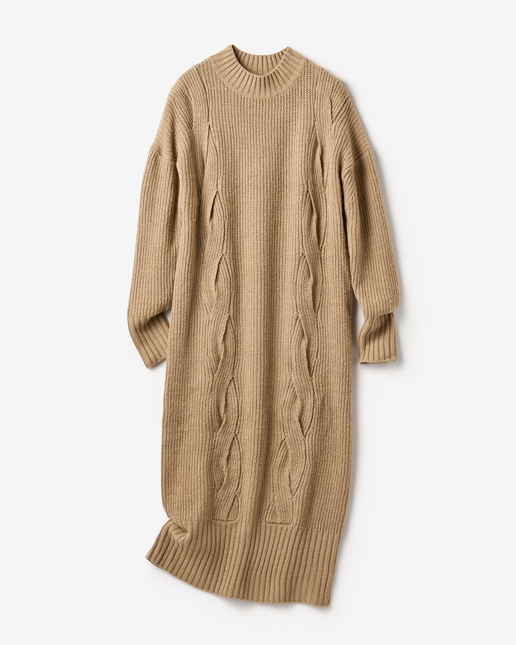 イタリア糸・カシミヤ混ケーブルワンピ 詳細画像 ベージュ 5