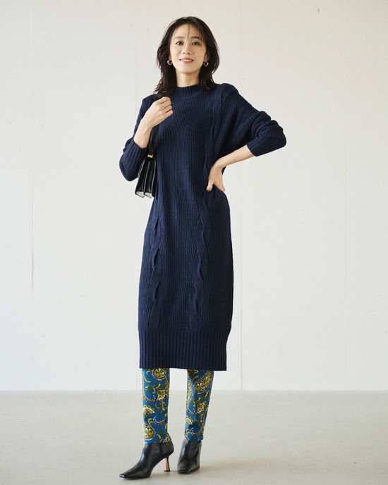 イタリア糸・カシミヤ混ケーブルワンピ