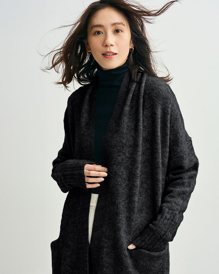 イタリア糸・アルパカ混ロングカーディガン 詳細画像 チャコール 1