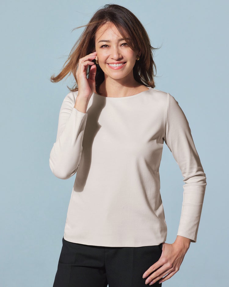 ボートネック／長袖・ドゥクラッセTシャツ（58cm丈) 詳細画像 ライトグレー 1