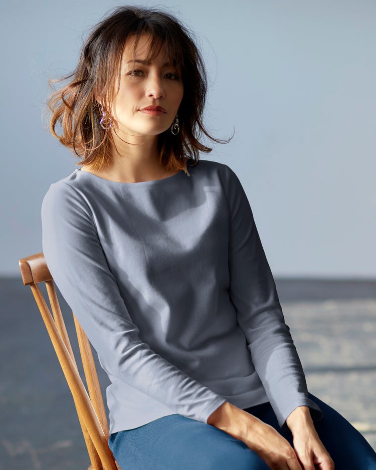 ボートネック／長袖・ドゥクラッセTシャツ（58cm丈) 詳細画像 ダークブルーグレー 1
