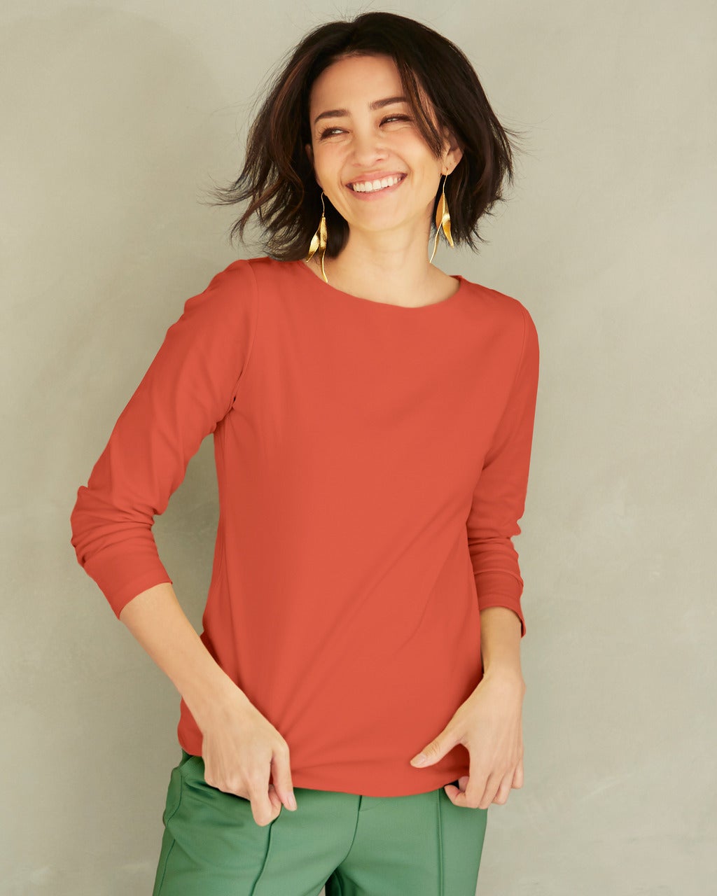 現行　OUTIL ボートネック　ベージュ　長袖tシャツ　ロンt リネン　2 古着 Aletta vita カットソー トップス ロングT 重ね着 レイヤード